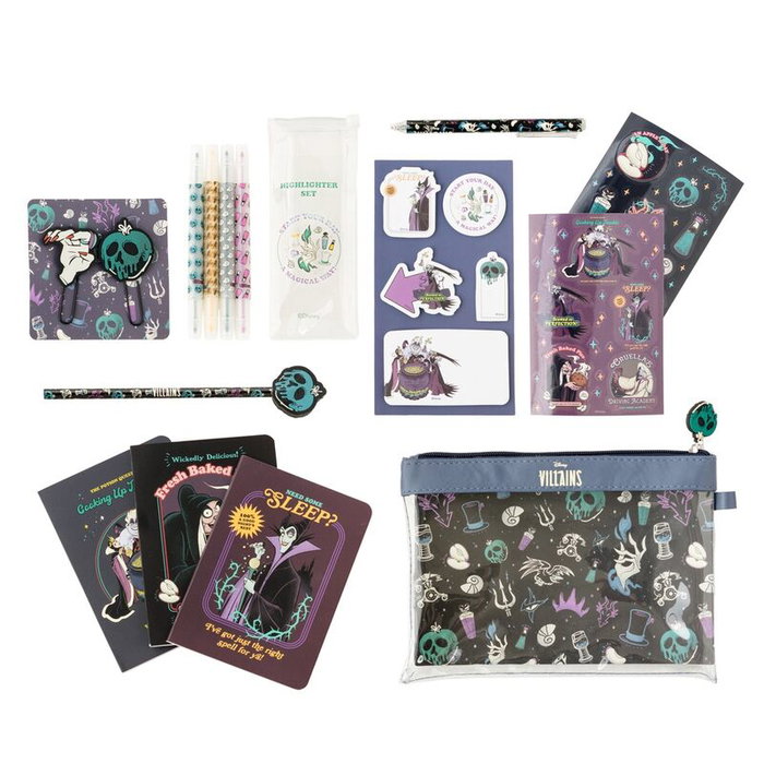Disney Vilains - Set de Papeterie ERIK contenant Stylo, Crayon, 3 Cahiers A6, 4 Surligneurs, 2 Clips Décorés, 2 Feuilles d'Autocollants, Notes Adhésives et Porte-Tout Disney Vilains - Set de Papeterie ERIK contenant Stylo, Crayon, 3 Cahiers A6, 4 Surligneurs, 2 Clips Décorés, 2 Feuilles d'Autocollants, Notes Adhésives et Porte-Tout