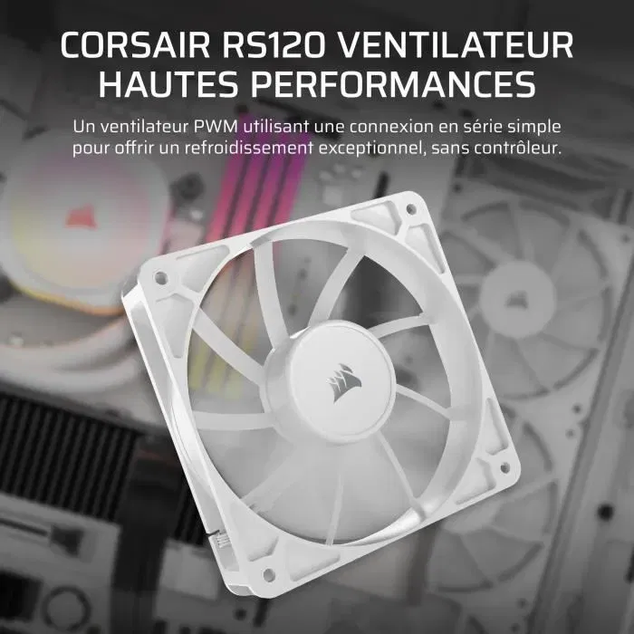 Corsair RS120 - Ventilateur de boîtier 120mm PWM - Débit d'air optimal et silencieux - Blanc
