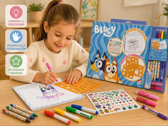 Cefa Jeu de coloriage Divertiblock Multiactivités Bluey avec pochoirs Cefa Jeu de coloriage Divertiblock Multiactivités Bluey avec pochoirs