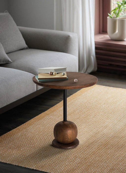 GINER Y COLOMER Table d'appoint ronde en bois de manguier et métal couleur noisette, design compact