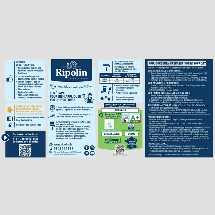 Ripolin - Peinture pour murs et plafonds, finition satinée, blanc, format 3 L, fabrication française