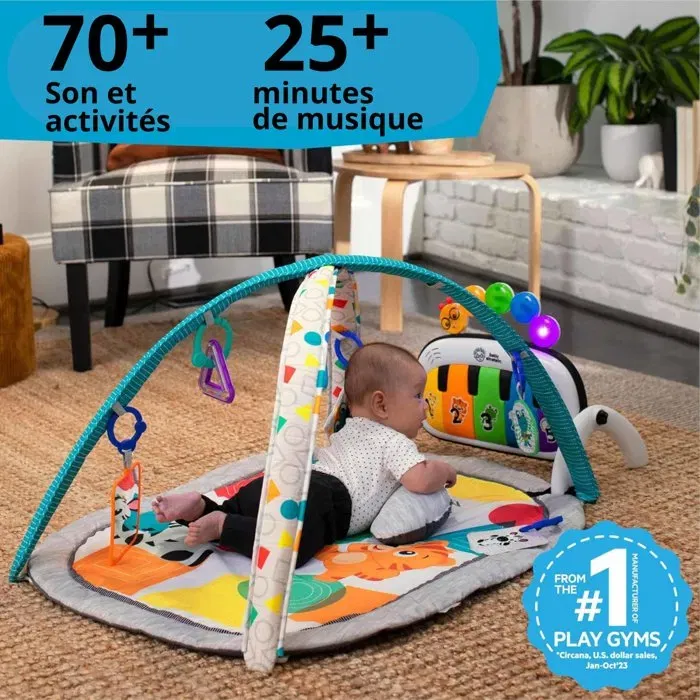 Baby Einstein Kickin' Tunes Tapis d'éveil évolutif 4-en-1 pour bébé, avec piano amovible, arche de jeu, musical et multilingue