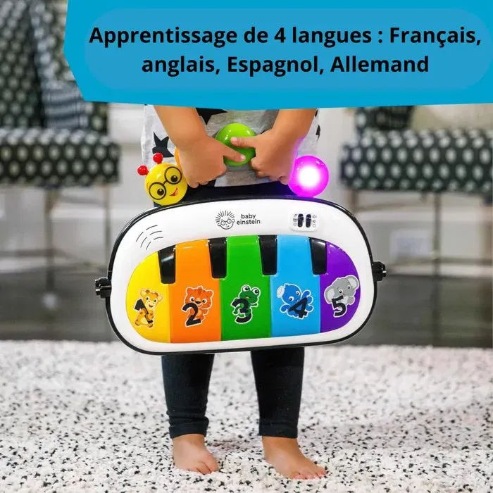 Baby Einstein Kickin' Tunes Tapis d'éveil évolutif 4-en-1 pour bébé, avec piano amovible, arche de jeu, musical et multilingue