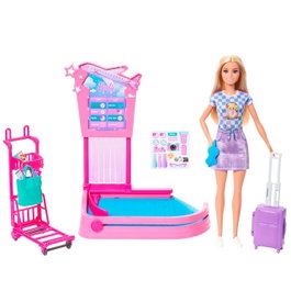 Barbie Set de Bagages de l'Aéroport Malibu Jmj49 - Jouet de Voyage avec Accessoires, Enfants 3+ Ans