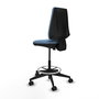 Tabouret Taburete Elche Contact permament de base Tissu Bleu ciel Base pyramidale noire Sans accoudoirs Sans appui-tête Roulettes 65mm nylon