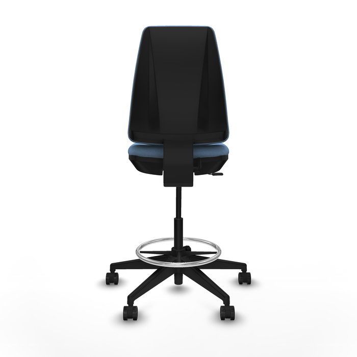 Tabouret Taburete Elche Contact permament de base Tissu Bleu ciel Base pyramidale noire Sans accoudoirs Sans appui-tête Roulettes 65mm nylon
