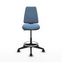 Tabouret Taburete Elche Contact permament de base Tissu Bleu ciel Base pyramidale noire Sans accoudoirs Sans appui-tête Roulettes 65mm nylon