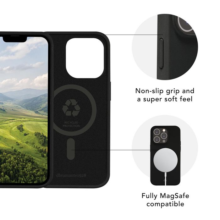 dbramante1928 Coque silicone protectrice Magsafe compatible iPhone 14 Max - Protection impact, finition douce et antidérapante - Noir nuit