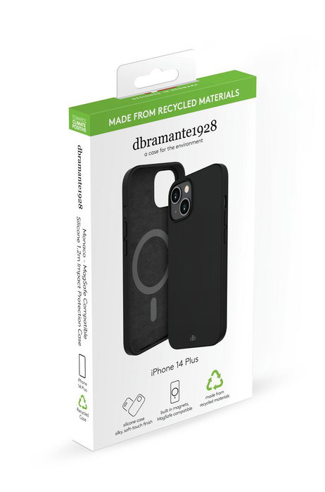 dbramante1928 Coque silicone protectrice Magsafe compatible iPhone 14 Max - Protection impact, finition douce et antidérapante - Noir nuit