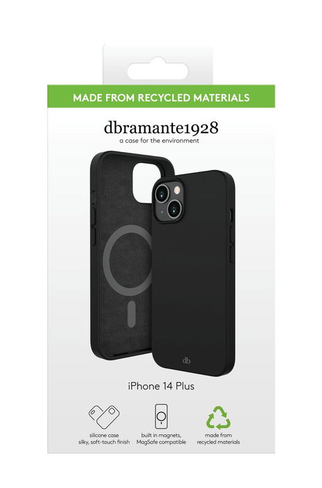 dbramante1928 Coque silicone protectrice Magsafe compatible iPhone 14 Max - Protection impact, finition douce et antidérapante - Noir nuit