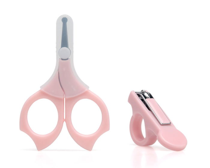 KioKids Set de manucure pour bébé avec ciseaux à bouts ronds et coupe-ongles - Rose, pour nourrissons dès la naissance