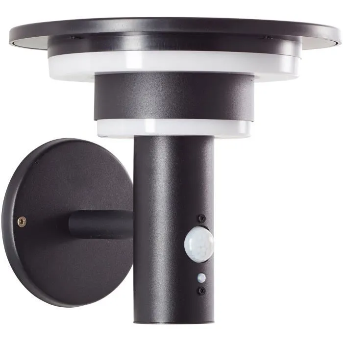 BRILLIANT Applique extérieure solaire GARVINA LED avec détecteur de mouvement, 4W 430 lumens 3000K, IP44, acier inoxydable, noir, ampoule incluse