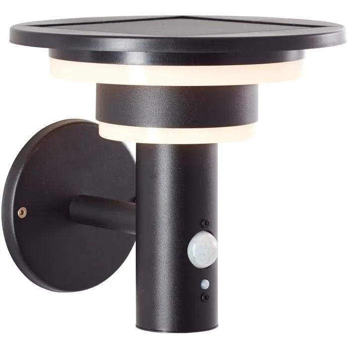BRILLIANT Applique extérieure solaire GARVINA LED avec détecteur de mouvement, 4W 430 lumens 3000K, IP44, acier inoxydable, noir, ampoule incluse