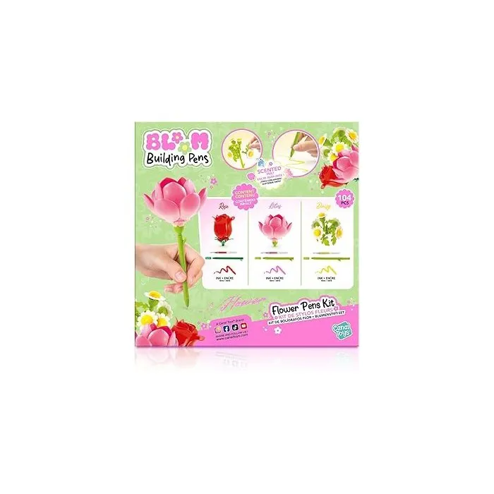 Canal Toys BLM 002 Stylo Fleur à Construire - Pack de 3 - Rose, Lotus et Marguerite avec Encre Pailletée et Parfumée