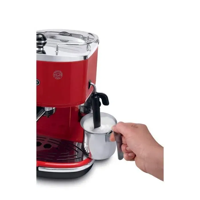 Delonghi ECO 311.R Machine à expresso classique Icona, Pompe 15 bar, 1.4 L, Rouge - Avec mouture intégrée et bac goutte amovible