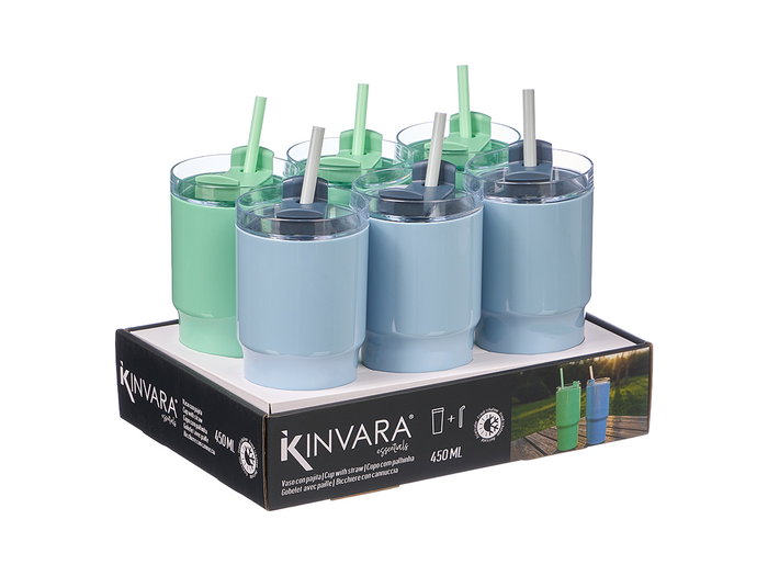 Kinvara Verre à paille 450 ml Assorti Bleu Vert 8,5 x 21 x 8 cm (Set de 12)