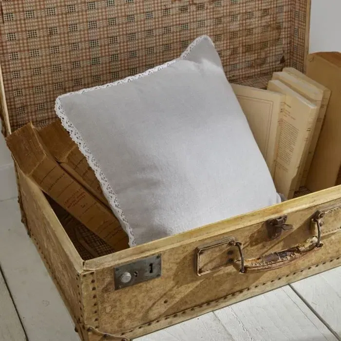 Today Coussin Charme 40 x 40 cm - Housse en Coton et Dentelle Blanche avec Garnissage Polyester, Zip Invisible - Décoration d'Intérieur Élégante