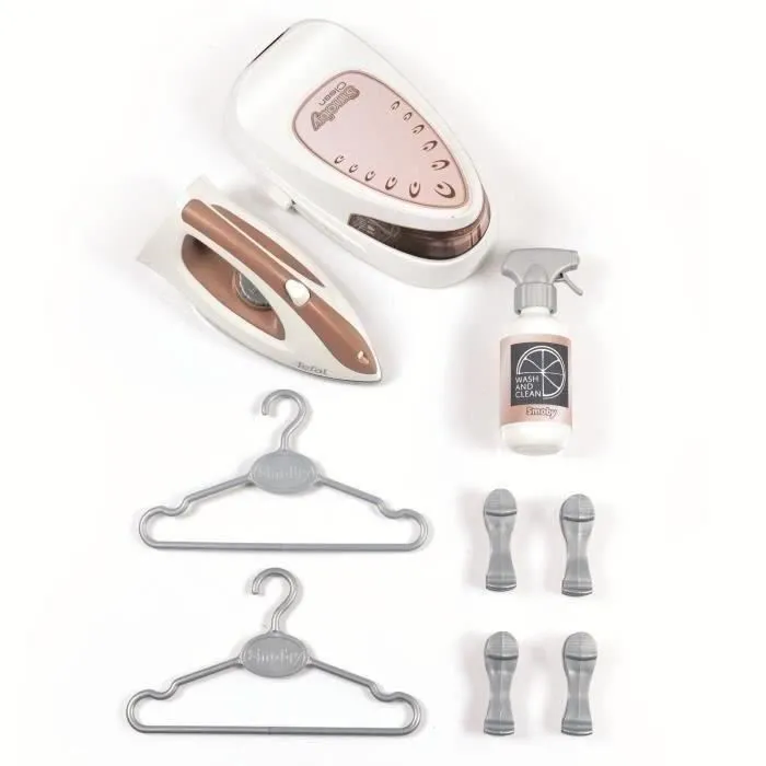 Smoby - Table à repasser centrale vapeur avec fer et accessoires (flacon, cintres, pinces) - Jeu d'imitation pour enfant à partir de 3 ans - Fabrication française