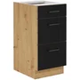 MODENA - Meuble bas casserolier de cuisine - 3 tiroirs - Chene artisan / Noir mat - 40 x 52 x 82 cm