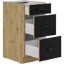 MODENA - Meuble bas casserolier de cuisine - 3 tiroirs - Chene artisan / Noir mat - 40 x 52 x 82 cm