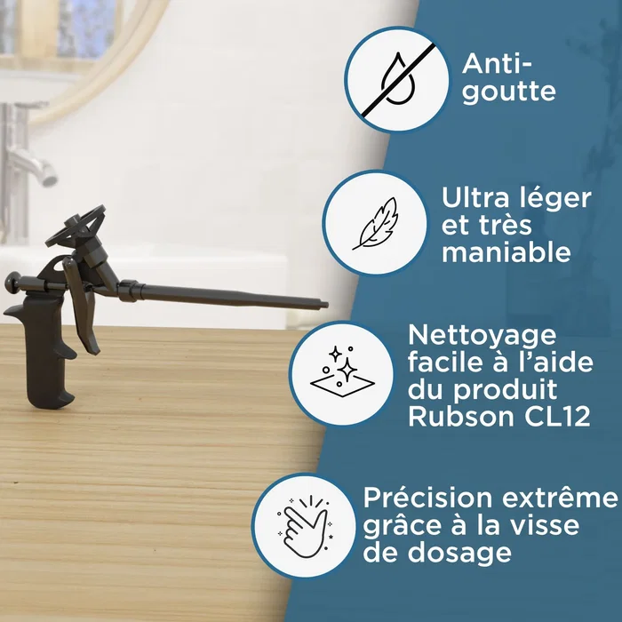 Rubson Pistolet à mousse expansive avec vis de dosage anti-goutte - Application précise et propre pour mousse Power