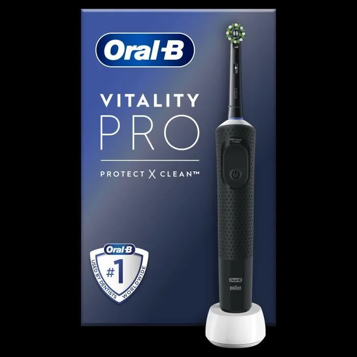 Oral-B Brosse à Dents Électrique Vitality Pro Noire - 3 Modes, Minuterie Professionnelle, Brossette Cross Action, Autonomie 10 Jours (1 Brossette)