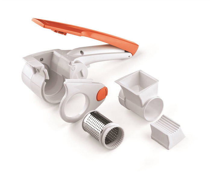 Ariete 447 Râpe Électrique Rechargeable 120W - Design Italien avec Moteur Manuel, Pour Fromage, Chocolat, Pain et Noix, Pièces Démontables, Orange