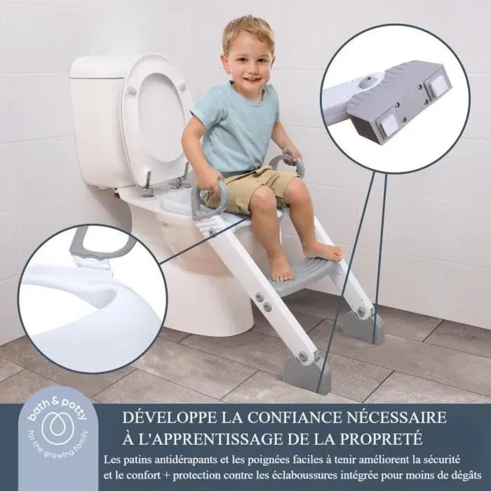 Dreambaby Step-Up - Réducteur de WC et siège d'apprentissage de la propreté, 2 étages réglables, design aqua et blanc, antidérapant