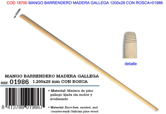 Universal Manche pour balai de voirie en bois avec filetage, Ø 2,8 x 120 cm