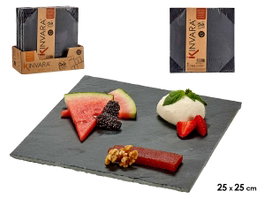 KINVARA Planche à apéritif carrée en ardoise noire 25x25cm