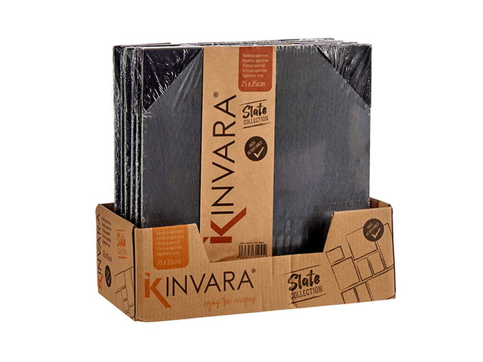 KINVARA Planche à apéritif carrée en ardoise noire 25x25cm