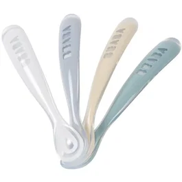 Beaba Lot de 4 cuillères en silicone Set Galet - Blanc, vert et bleu