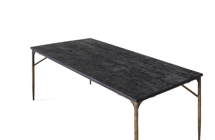 GINER Y COLOMER Table de Salle à Manger Rectangulaire en Bois Massif 200 cm, Noir et Doré, Style Industriel Contemporain, Patas en Fer Bronze Vieilli