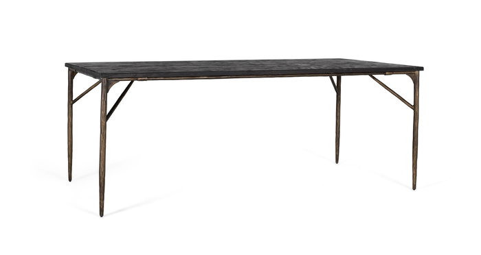 GINER Y COLOMER Table de Salle à Manger Rectangulaire en Bois Massif 200 cm, Noir et Doré, Style Industriel Contemporain, Patas en Fer Bronze Vieilli