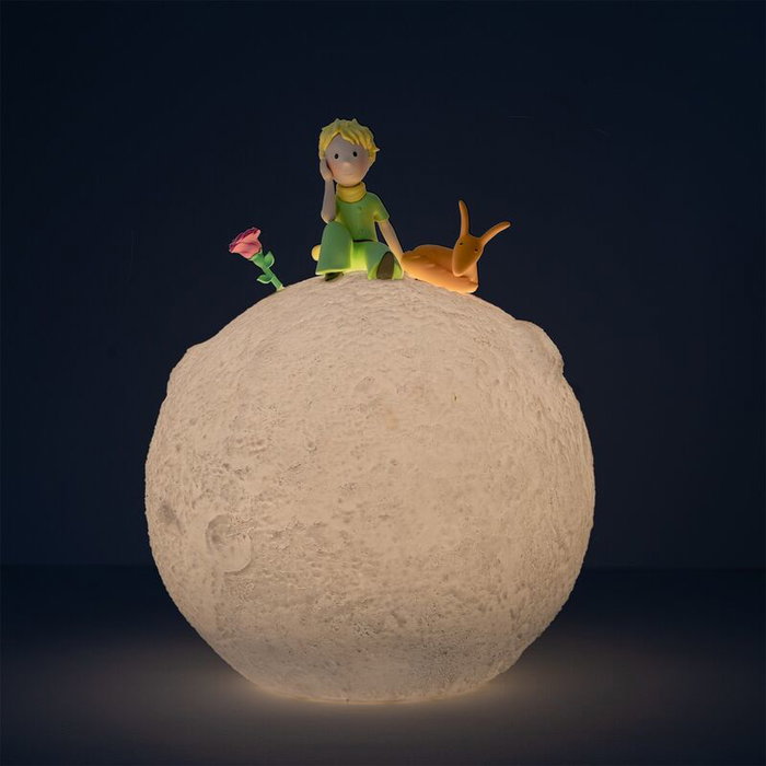 ERIK Lampe 3D Le Petit Prince en forme de Lune, éclairage chaud, contrôle par bouton, en PVC, alimentation par 3 piles AAA ou câble USB-C inclus