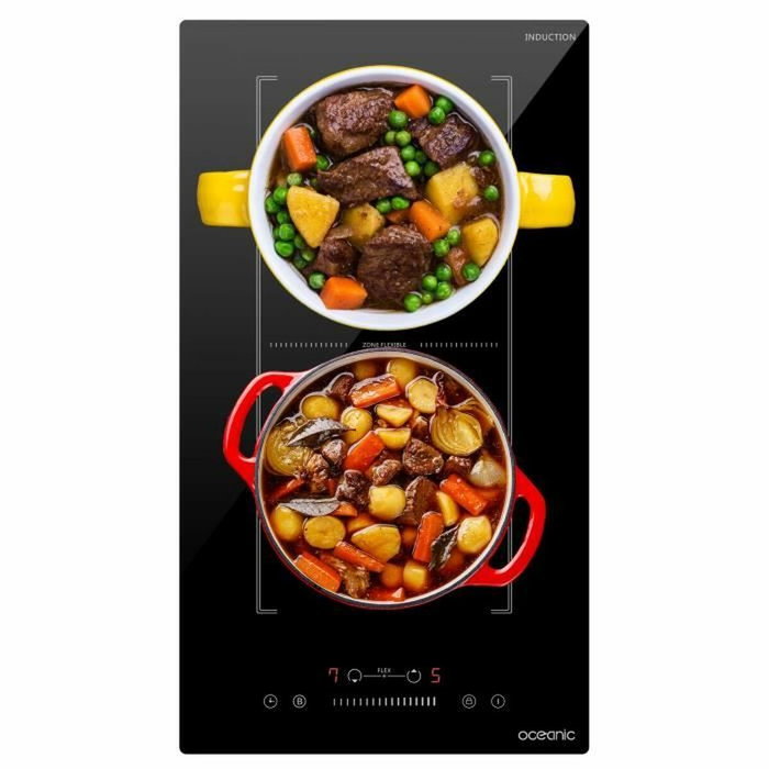 Oceanic Domino induction encastrable avec 2 foyers et zone flexible, Noir