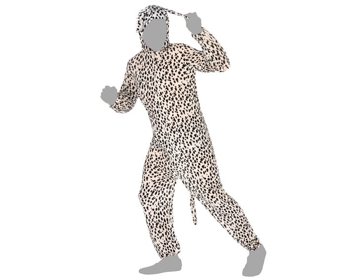 Déguisement Adulte Dalmatien Homme, Costume de Chien Complet avec Capuche Accessoire Tête, Taille XS-S, Multicolore, Polyester