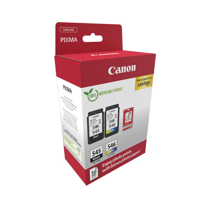Canon Value Pack PG-545 Noir et CL-546 Multicolore avec 50 feuilles de papier photo