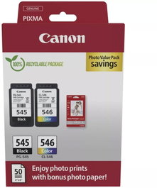 Canon Value Pack PG-545 Noir et CL-546 Multicolore avec 50 feuilles de papier photo