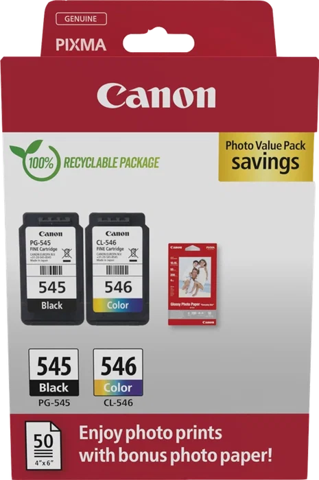 Canon Value Pack PG-545 Noir et CL-546 Multicolore avec 50 feuilles de papier photo