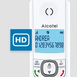 Alcatel F530 Duo Téléphone DECT sans fil avec 2 combinés, fonction blocage d'appels, mains libres, 2 mémoires directes, écran rétroéclairé - Blanc/Bleu