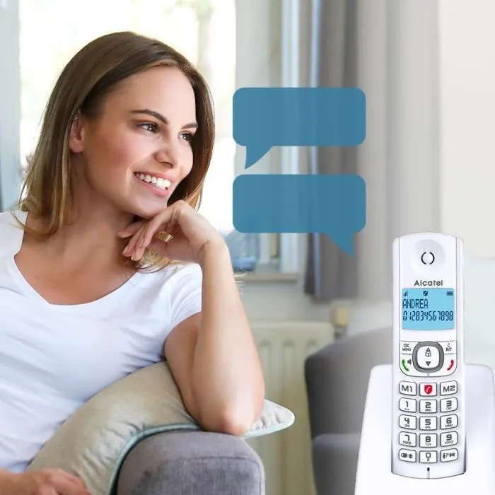 Alcatel F530 Duo Téléphone DECT sans fil avec 2 combinés, fonction blocage d'appels, mains libres, 2 mémoires directes, écran rétroéclairé - Blanc/Bleu Alcatel F530 Duo Téléphone DECT sans fil avec 2 combinés, fonction blocage d'appels, mains libres, 2 mémoires directes, écran rétroéclairé - Blanc/Bleu