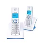 Alcatel F530 Duo Téléphone DECT sans fil avec 2 combinés, fonction blocage d'appels, mains libres, 2 mémoires directes, écran rétroéclairé - Blanc/Bleu