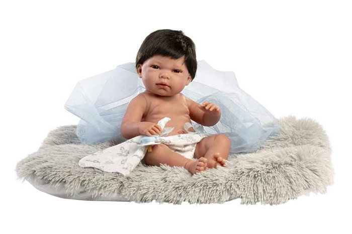 Llorens - Poupée nouveau-né Nico avec coussin gris 40 cm - Jouet en peluche pour enfants dès 3 ans - Version espagnole