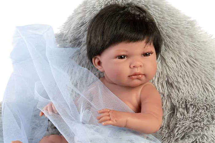 Llorens - Poupée nouveau-né Nico avec coussin gris 40 cm - Jouet en peluche pour enfants dès 3 ans - Version espagnole