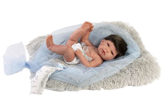 Llorens - Poupée nouveau-né Nico avec coussin gris 40 cm - Jouet en peluche pour enfants dès 3 ans - Version espagnole