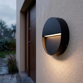 Aplique Murale LED Extérieur IP54 7W, Forme Circulaire, Température de Couleur 2700K Blanc Chaud, Finition Noir Mat, Lampe LED Intégrée à Éclairage Uniforme