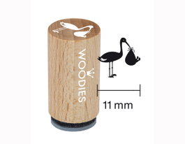 Woodies Mini Sceau en Bois et Caoutchouc Cigogne avec Bébé 15x25mm