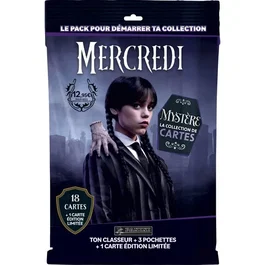 Panini - Pack de démarrage Mercredi 2 : Classeur, 3 pochettes (18 cartes) et 1 Carte Édition Limitée #1 pour collection