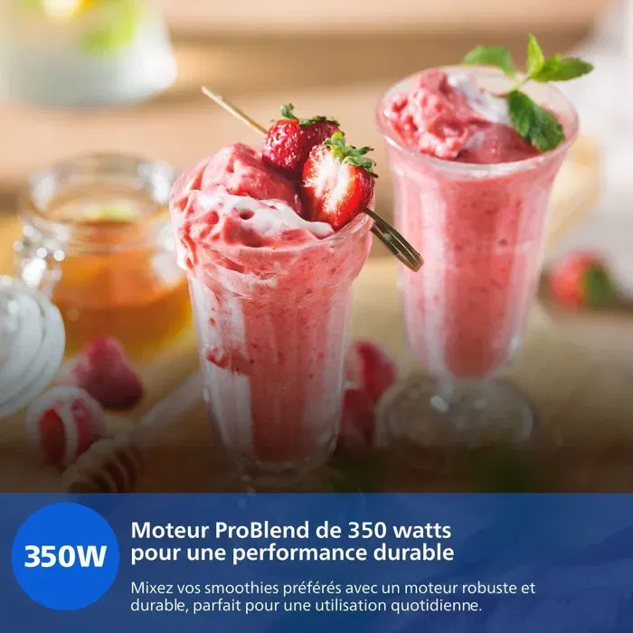 Philips HR2670/01 - Blender Mixeur Gourde 0,6L Blanc Série 3000 Blend & Go - 350W Moteur Durable avec Technologie ProBlend pour Smoothies et Milkshakes